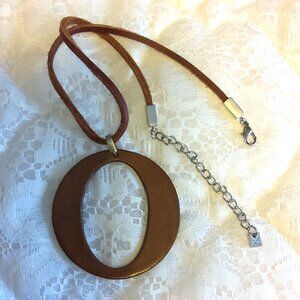 NEW Bauxo Brown Leather Necklace with Light Brown Leather Handmade Pendant
